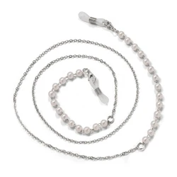 Elegant Acrylic Pearl and Crystal Eyeglasses Chain Necklace - Fashion Jewelry Accessory (Silver)