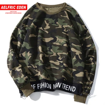

Aelfric Eden Patchwork Letter Printed Mens Camouflage Sweatshirts Harajuku Streetwear Casual Cotton Pullover Hip Hop Long Sleeve