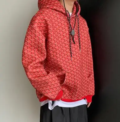 Red KUANGNAN Argyle Толстовка для мужчин Японская уличная Мужская s толстовки хип-хоп толстовка толстовки мужские толстовки XXL Осень новинка - Цвет: Red