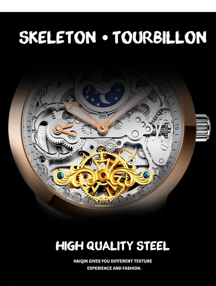 Reloj Hombre, новинка, HAIQIN, мужские механические часы, Роскошные, автоматические, для мужчин, скелет, Tourbillon, спортивные, водонепроницаемые часы для мужчин