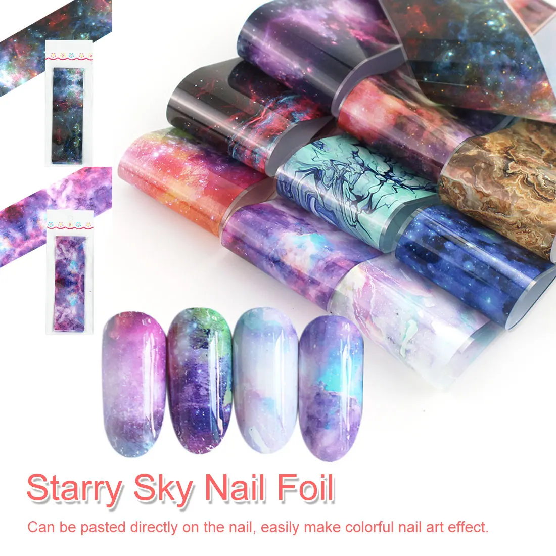 

10 pcs Marble Shining Nail Art Decal Gel Slider Nail Foil Sticker Set Holographic Starry Sky Adhesive Wraps Transfer Paper