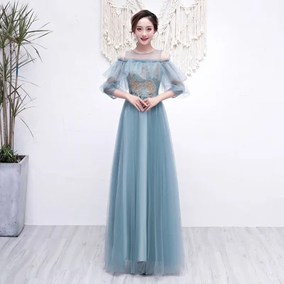 Бордовые Платья для подружки невесты, Тюлевое элегантное платье Vestido Azul Marino, свадебные вечерние платья для женщин, длинное платье для выпускного вечера, сексуальное Клубное платье для сестры - Цвет: A long gray green