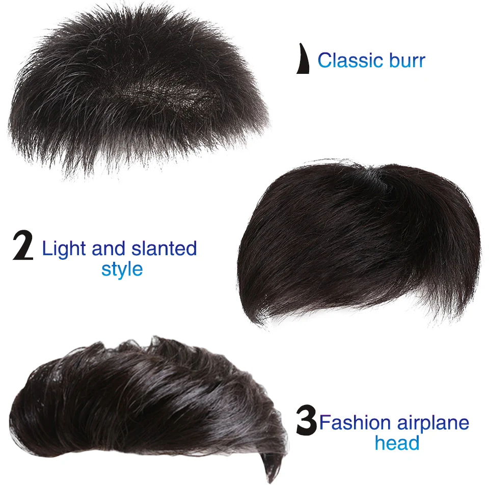 WTB Синтетический зажим для волос в парик шиньоны прямой Топпер прическа с челкой для мужчин натуральный черный классический заусенцев модный самолет