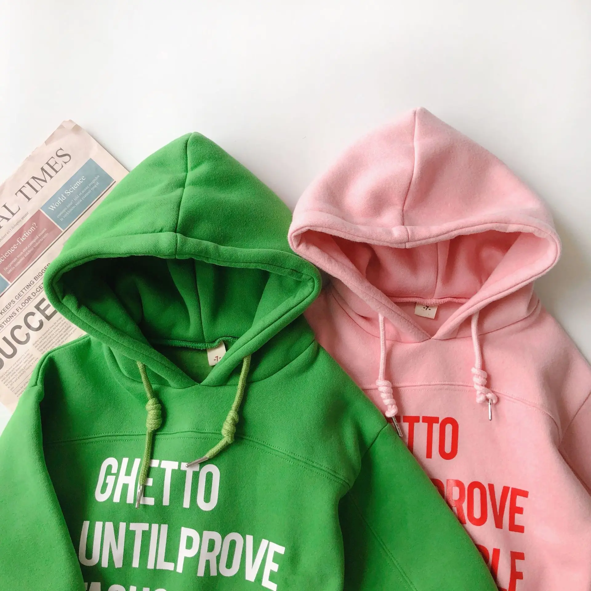 WLG boys girls winter casual hoodies kids velvet thick letter printed pink green hoodie baby warm all match clothes 2-6 years