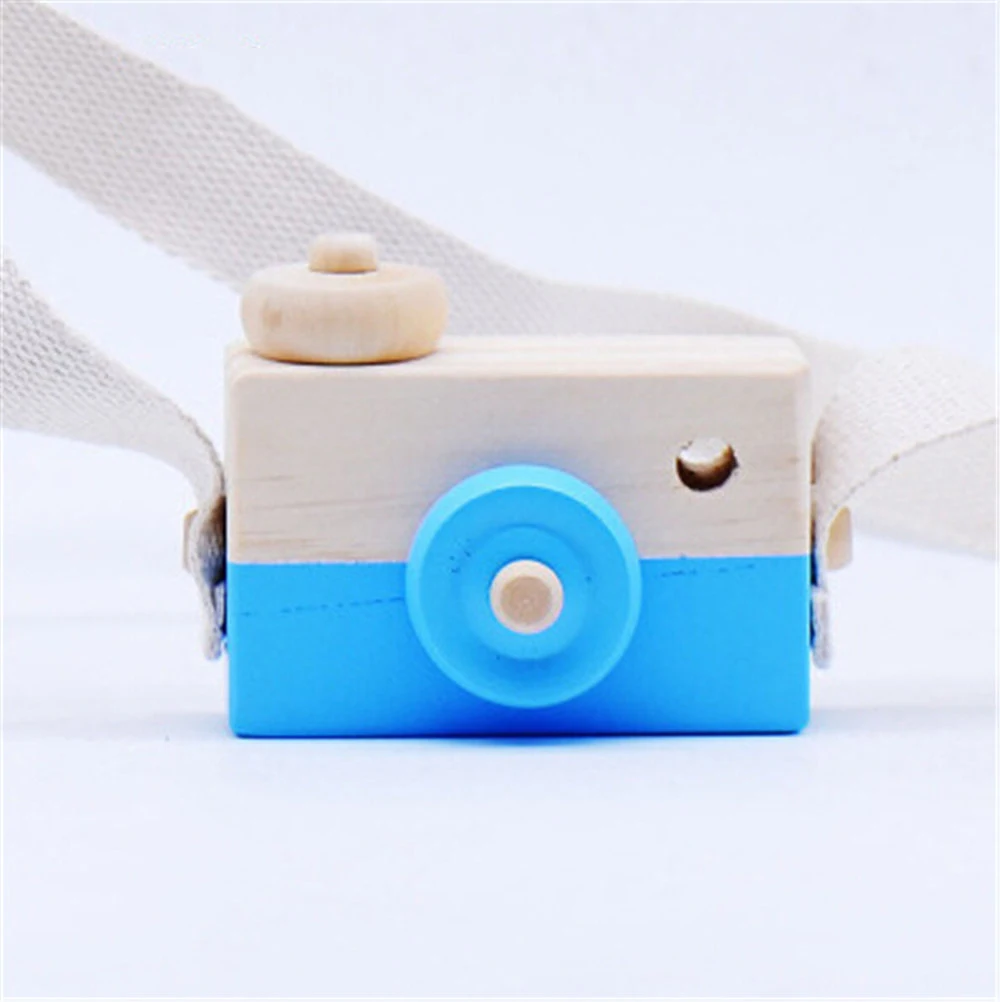 blue Мини Милая деревянная игрушка камера s для маленьких детей Висячие фотографии реквизит украшения детские развивающие День рождения Рождество камера подарки - Цвет: blue