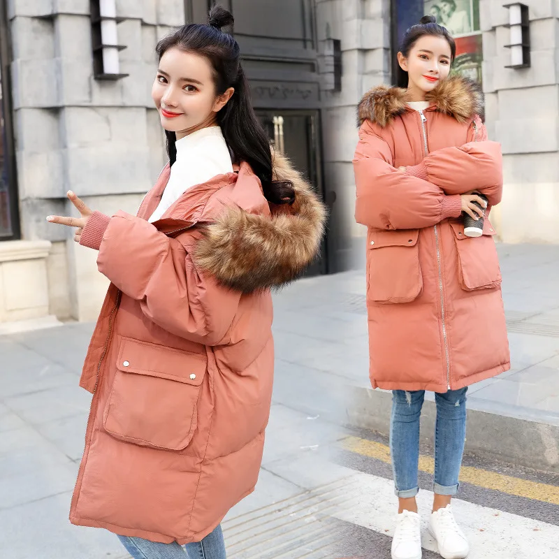 

Cotton Coat Women's Mid-length 2018 Winter New Style Large Fur Collar INS down Coat over-the-Knee Cotton-padded Jacket down Feat