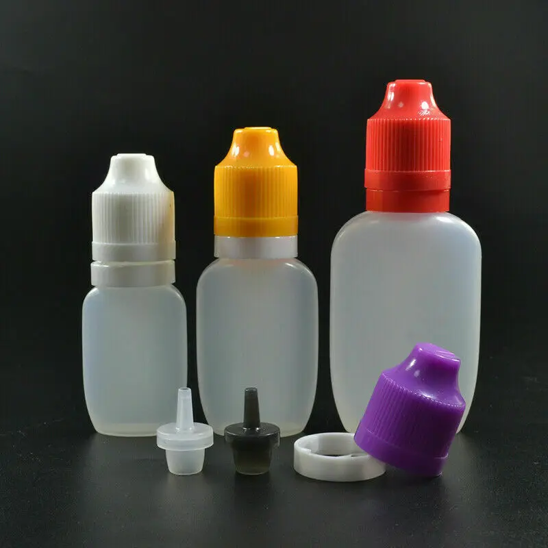 

10 Pcs 8/10/25ml PE Plastic Dropper Bottle Mixed Color Caps Liquid Eye Water Flat Bottles Empty Squeezable with Anti-theft Lids