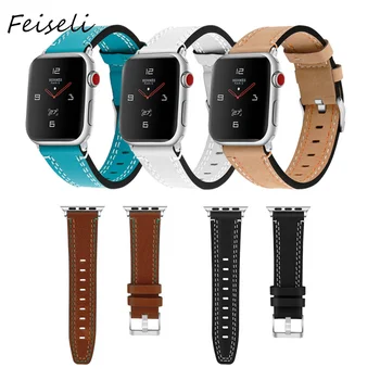 

Feiseli For Apple Watch Strap Matte Leather Band Replacement Watch Strap 38mm 40mm 42mm 44mm Women Solid Color iwatch Wristband