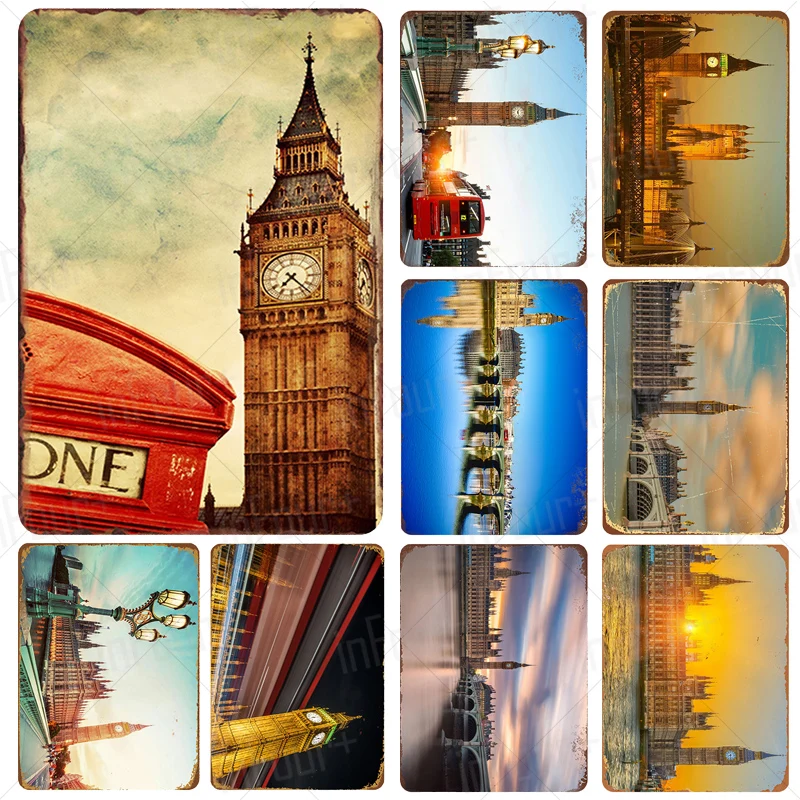 Big Ben in Europe Metal Sign Plaque Vintage Pub Tin Wall Decor for Bar Club Decorative Plates | Дом и сад