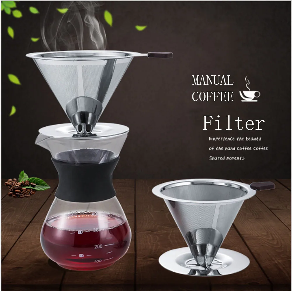 Stainless Steel Reusable Coffee Filter Pour Over Dripper Non-slip Strainer Funnel Shaped Durable Easy to Cleaning for home us