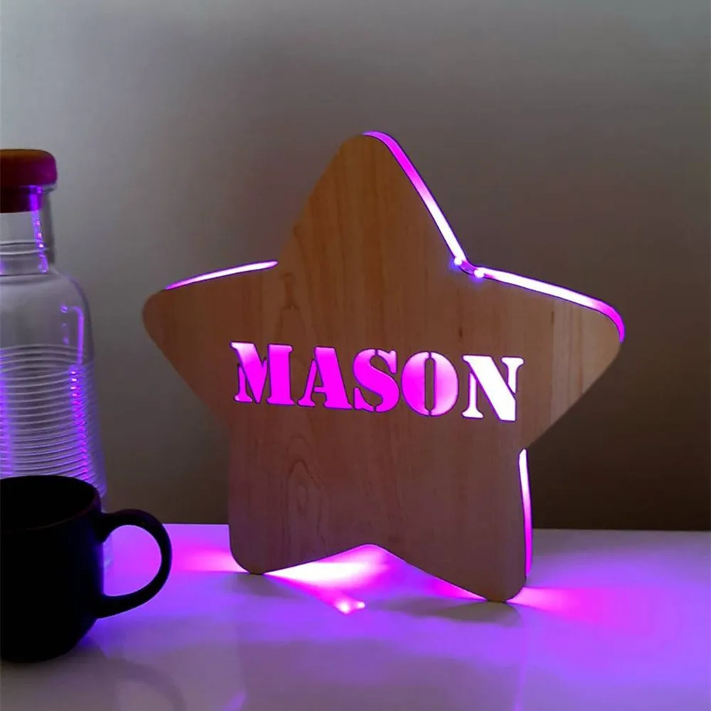 Personalized Star LED Night Light Custom Name Wood Wall Lamp for Kids Birthday Party Gifts Home Decor Adjustable Brightness Personalized Star LED Night Light Custom Name Wood Wall Lamp for Kids Birthday Party Gifts Home Decor Adjustable Brightness