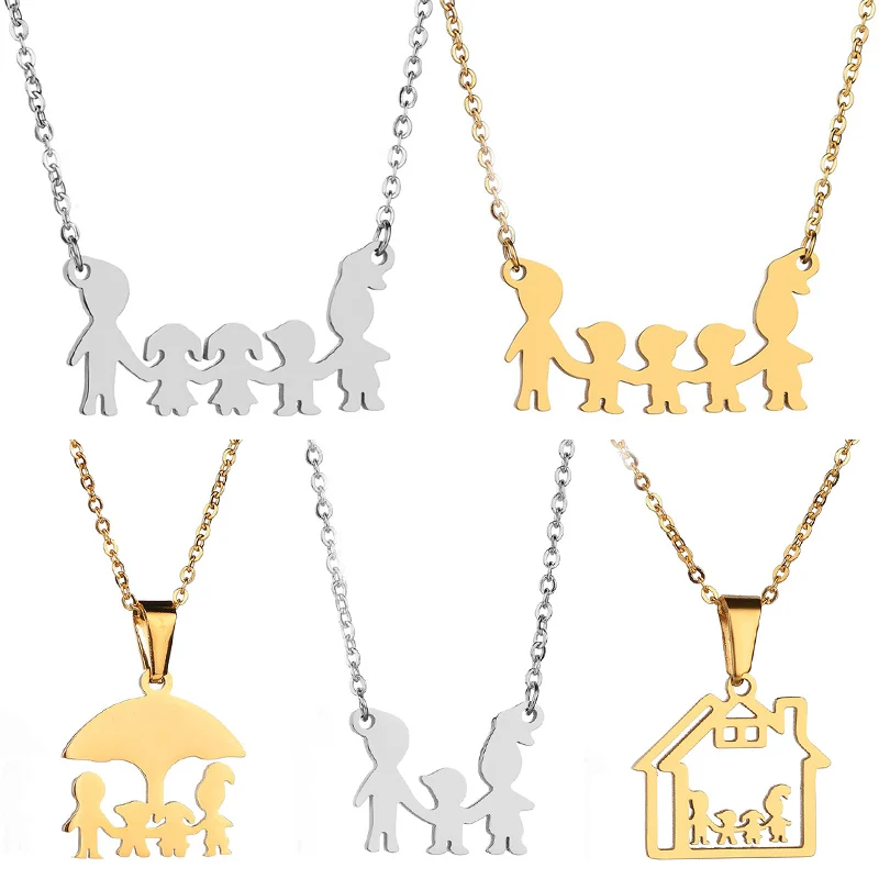 

New Family Love Mom Dad Son Daughter Necklaces Gifts Stainless Steel Pendants Boys Girls Mothers Fathers Necklace For Kids
