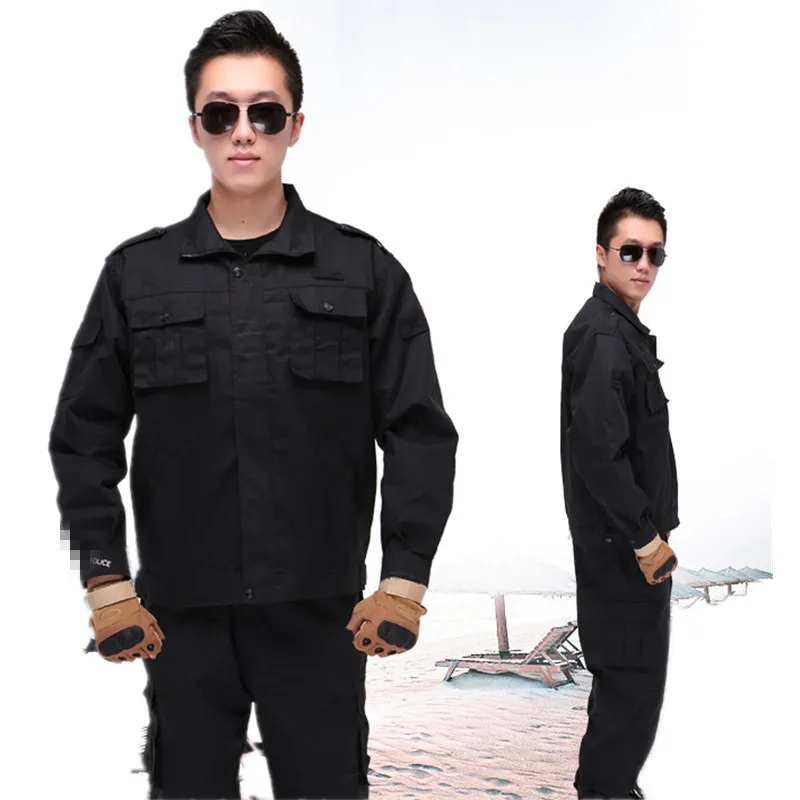 

Black And White with Pattern Security Staff Clothes on Duty Black And White with Pattern Training Clothes Tear-Proof Work Clothe