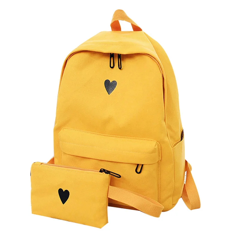 

ZERO MORE High Quality Canvas Printed Heart Yellow Backpack Korean Style Students Travel Bag Girls School Bag Laptop Backpack