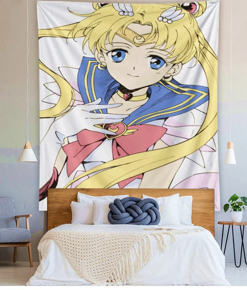 Anime Sailor Moon Cat Girl Tapestry Wall Hanging Decor Retro Printed Home Decor Hanging Living Printing Wall Tapestry