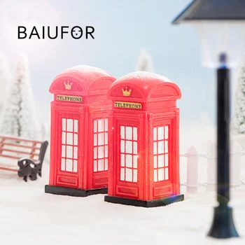 

BAIUFOR Vintage Red Telephone Booth Figurines & Miniatures For Fairy Garden Sand Table of Building Model Child kids Toys