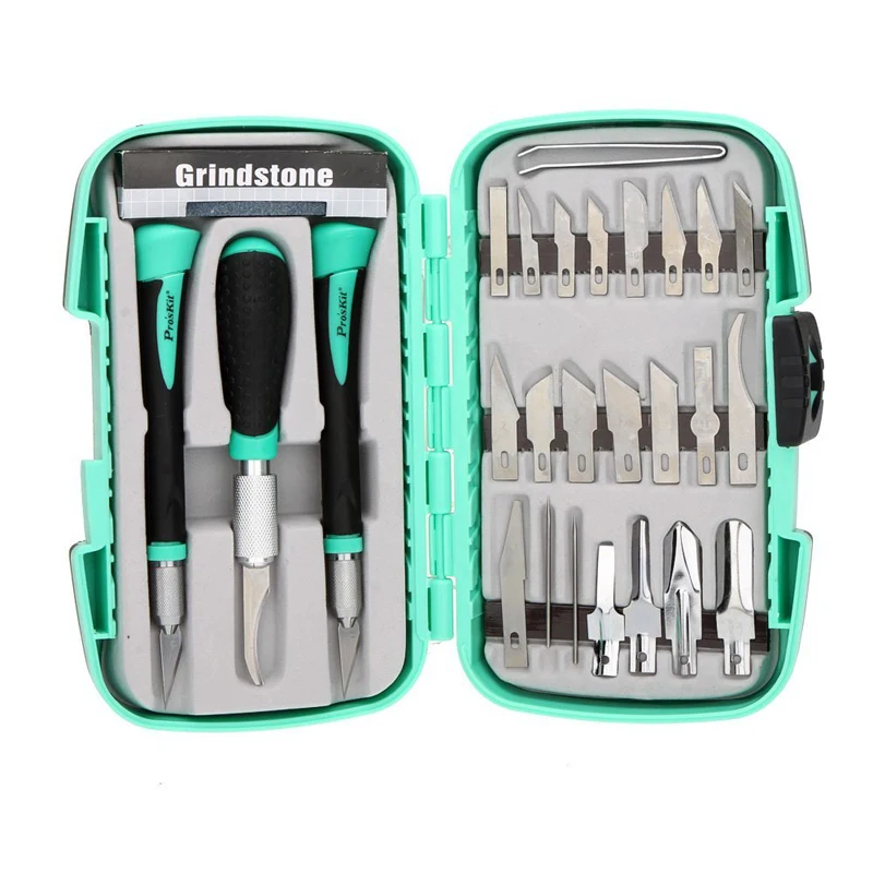 Pro'sKit PD-395A, 30 шт., многофункциональный набор, набор ножей для хобби, набор ножей для резьбы по дереву, набор инструментов