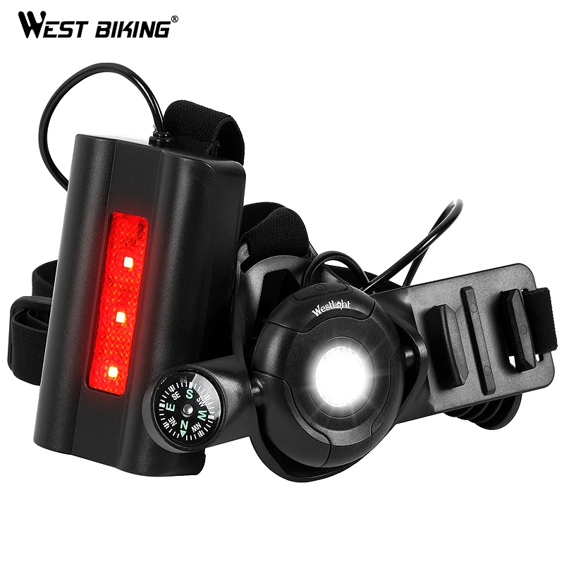West biking Спорт на открытом воздухе беговые огни USB зарядка фонарик светодиодный грудь с компасом ночной Велоспорт Предупреждение ющий свет