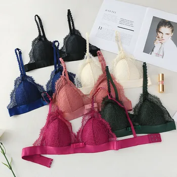 

Women Seamless Underwear Deep V Girls Thin French Style Bralette Lace Wireless Triangle Cup Women Lingerie Soft Bras i