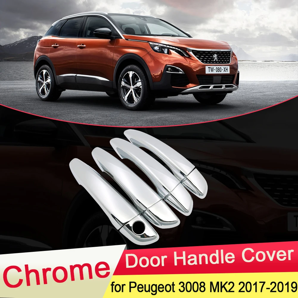 for Peugeot 3008 MK2 2017 2018 2019 Luxuriou Chrome Door Handle Cover Trim  Car Catch Set Stickers Styling Accessories Exterior