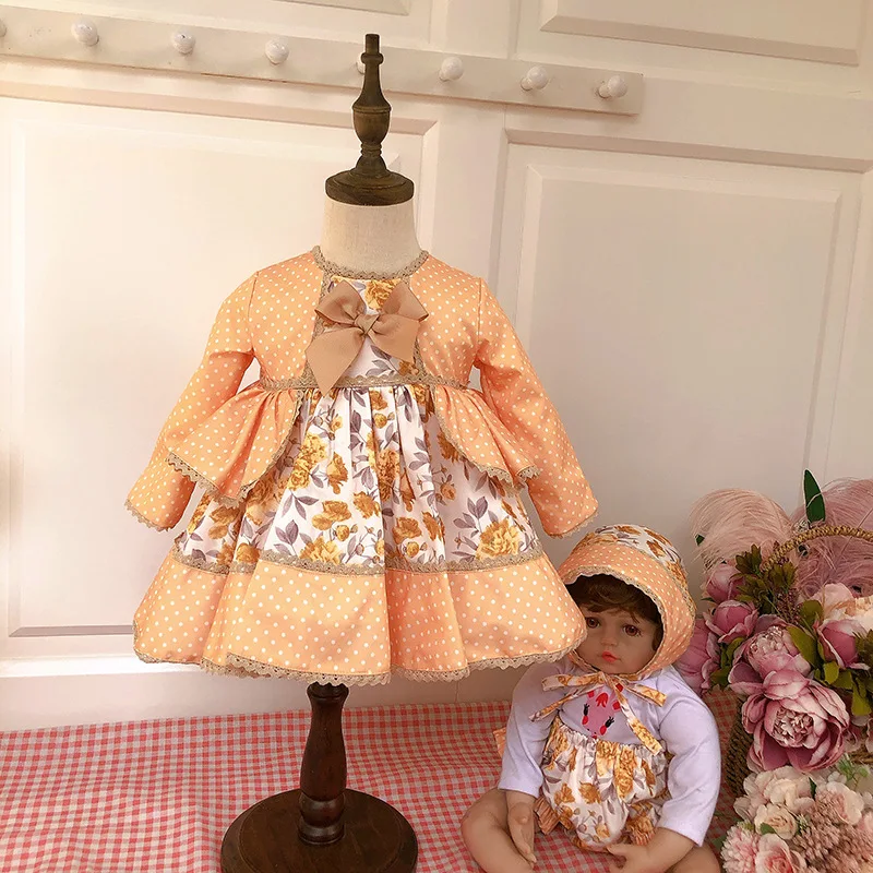 Платья для малышей; платья-пачки с длинными рукавами и цветочным узором; платья для младенцев в винтажном стиле; милое праздничное платье принцессы