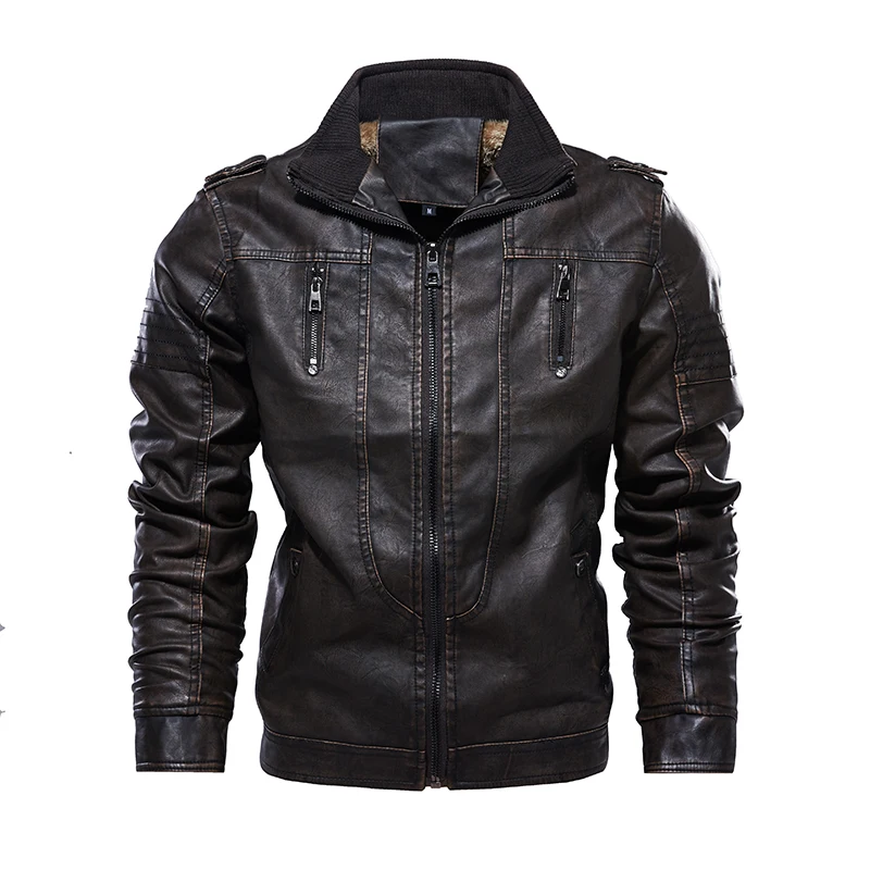 2019 Новый Для Мужчин's Кожаные куртки осень Повседневное искусственная кожа мотоциклетная куртка из ПУ зимний байкерские застежка-молния