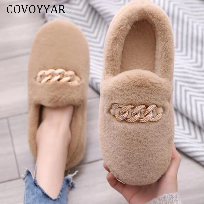 COVOYYAR 2019 зимние пушистые женская обувь модная цепочка с теплым мехом на плоской