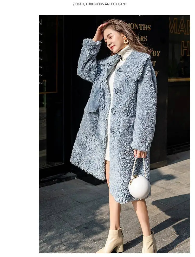 Женское пальто из искусственного меха в арабифу,, повседневное меховое плотное теплое длинное пальто из искусственного меха ягненка, свободное зимнее пальто для женщин, синее меховое пальто Тедди