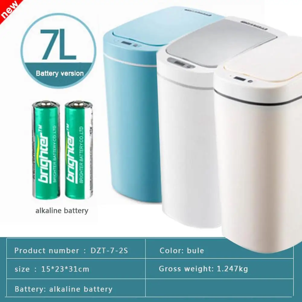 7L Home Office Dustbin Automatic Sensor Trash Can Inductive Plastic Garbage Waste Bin Smart Rubbish Storage