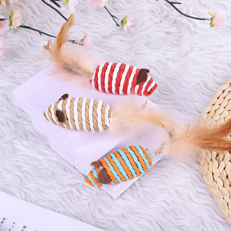

5Pcs/lot Fur False Mouse Pet Cat Toys Feather Sisal Rope Toy Cats Mini Funny Playing Toys Interactive For Cats Scratch Kitten