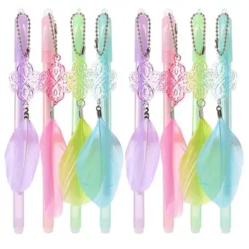 

8pcs/set Gel Pens with Feather Pendant Creative Signature Pen for Students (random style)