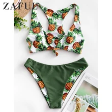 ZAFUL Women Reversible Pineapple Print Racerback Bikini Swimwear Scoop Neck Tropical Bikini Sets Solid Color Two Pieces Swimsuit ZAFUL Women Reversible Pineapple Print Racerback Bikini Swimwear Scoop Neck Tropical Bikini Sets Solid Color Two Pieces Swimsuit