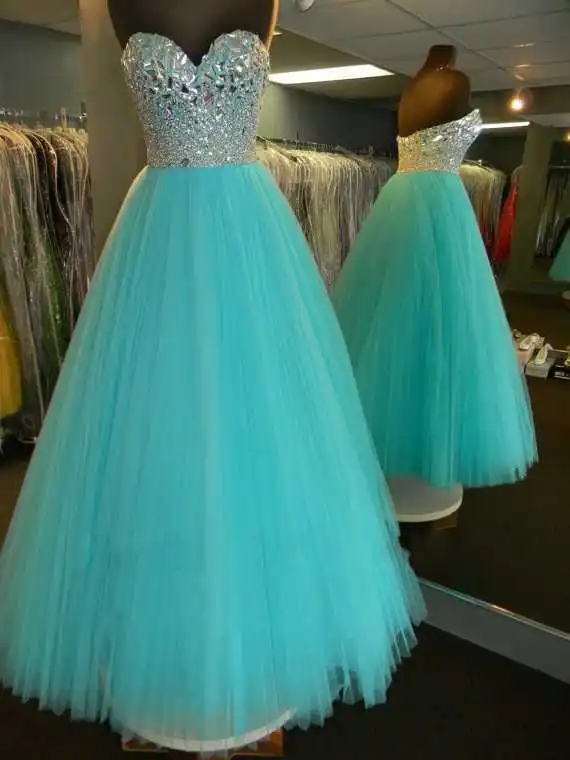 

Real Sample vestidos de gala Sweetheart Glitter Bodice Draped Rhinestone Beaded Blue Aqua Prom dress Girls prom Dresses 2019