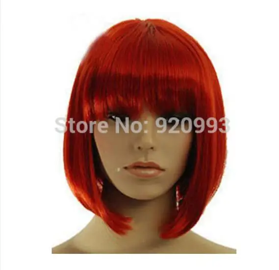 WQ& торговля&> сексуальные горячие красные короткие прямые зубчатые челки женские волосы полный парик косплей