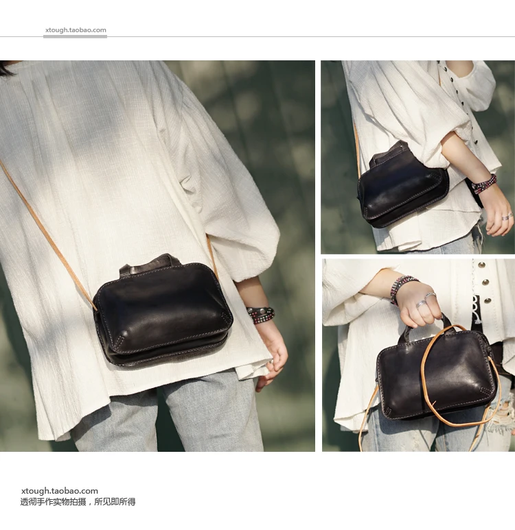 Retro genuine leather women handbag female small shoulder crossbody bag portable ladies vegetable tanned leather mini slung bags