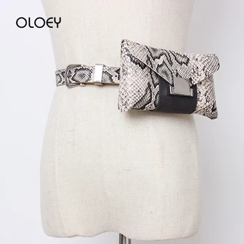 

Women Waist Pack Serpentine Fanny Pack Pu Leahter Chain Waist Bag Fashion Snake Skin Belt Bags Quality Female Phone Pouch Purses