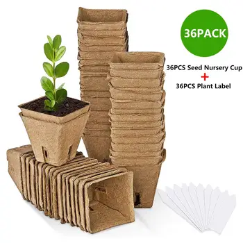 

36pcs Garden Peat Pots Labels Plant Seedling Starters Cups Nursery Herb Seed Biodegradable Pots Planting Tools