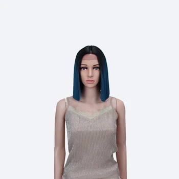 

Synthetic Short Straight Bob Wigs For Women Medium Length Hair Cosplay Wig Ombre Black Teal Green Bobo Hair style Classic Plus