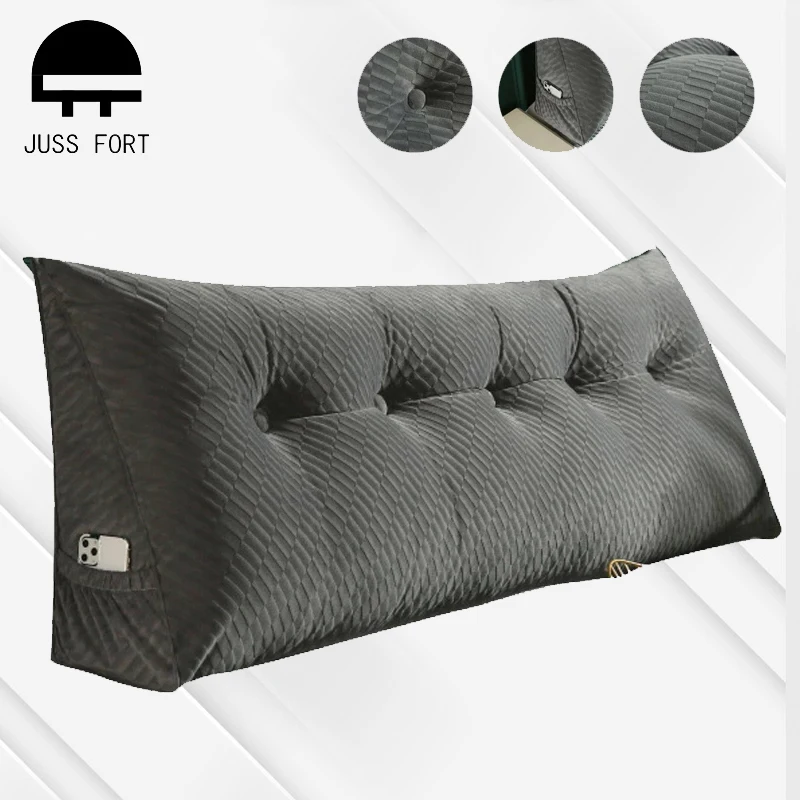 Nordic Removable Bedside Triangular Bed Backrest Pillow Comfort Velvet Sofa Cushion Back Support Pillow for Couch Seat Backrests