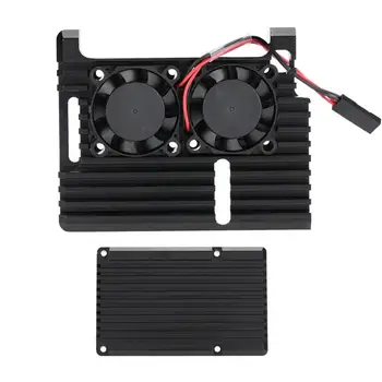 

For Raspberry Pi 4 Model B Black Aluminum Alloy Armor Case with Double Cooling Fans Case with Cooling Fan