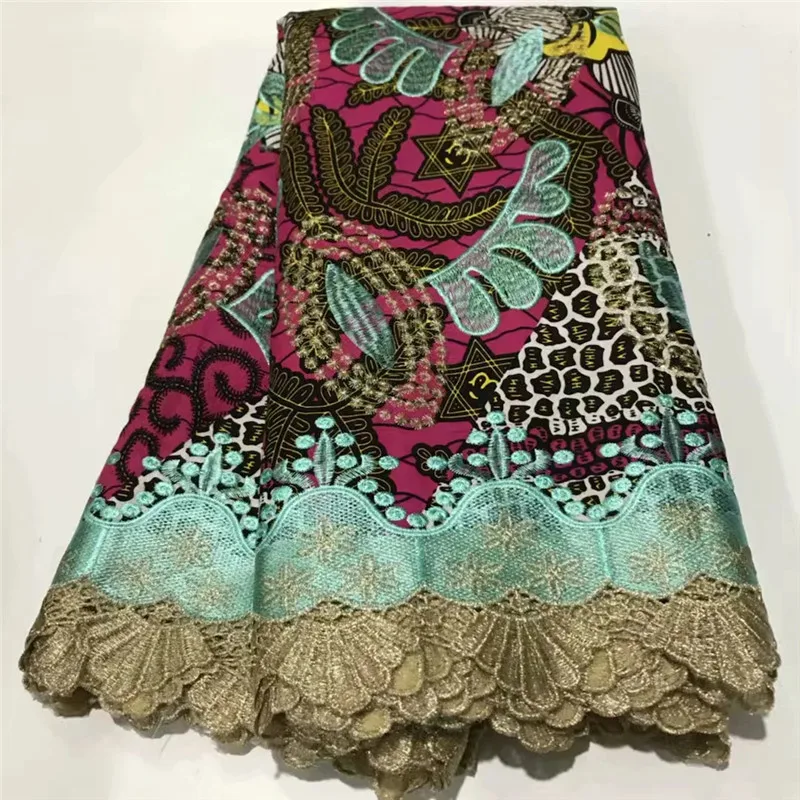 

2020 High Quality New Arrival Ankara 100% Cotton Wax Lace Wax Fabric African Embroidery Dutch Wax With Lace Fabric ZQ031728