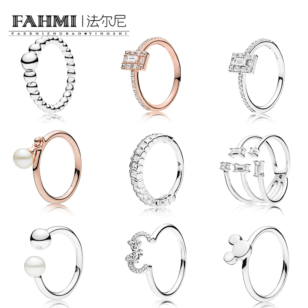 

FAHMI 100% 925 Sterling Silver Rose Pearl Ring Shards Sparkling Ring String of Beads Ring Luminous Ice Ring Glacial Beauty Ring