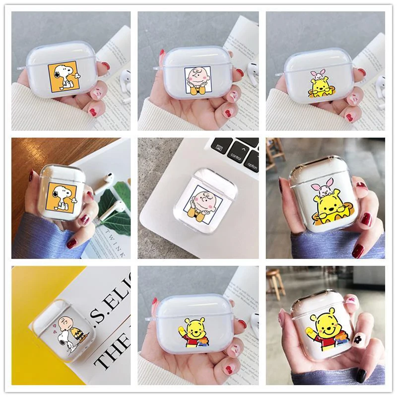 

Cute Cartoon Winnie Case Cover For Airpods 1 2 Charging Box Transparent Printing Silicone Wireless Bluetooth Earphone Case
