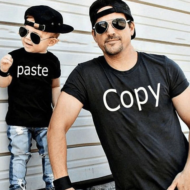 1pcs Funny Daddy And Kids Baby T-shirt Copy Paste Print Short Sleeve ...