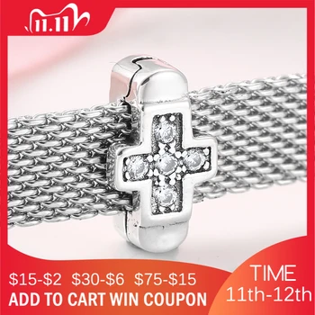 

New 925 Sterling Silver cross Clear CZ fine Clips beads Fit Original Reflexions Bracelet charms Jewelry making