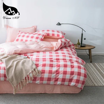 

Dream NS Red Plaid Washed cotton Bedding Set For Nordic Simple Quilt Duvet Pillowcase Warm Soft Warm and romantic bedding