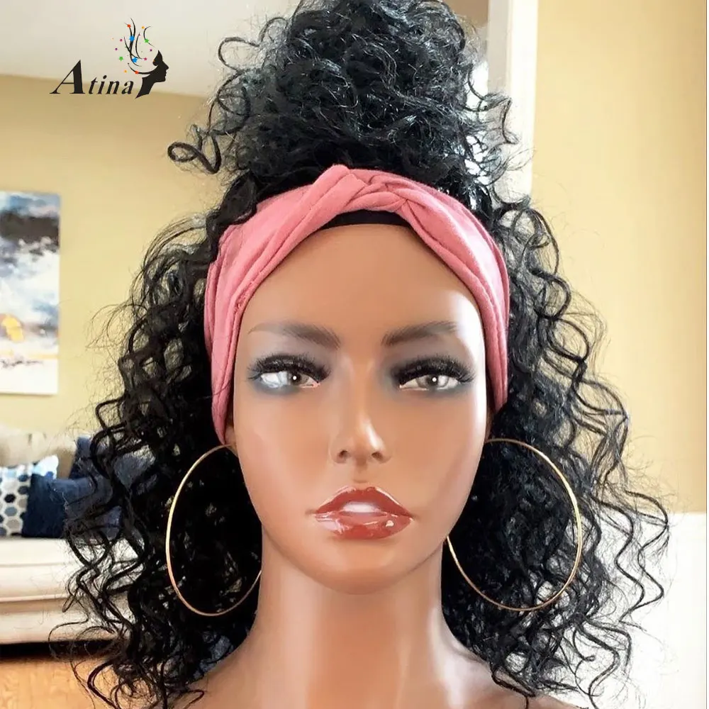 Atina Full Machine Made Wigs Headband Natural Color Curly Human Hair