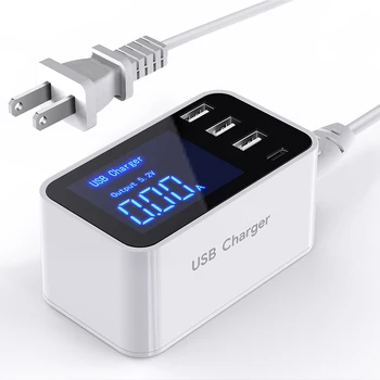 

USB Fast Charger Smart Multi USB Type C Charger Station For iPhone Samsung 4 Port Charger Dock LED Display Desktop Phone Charger
