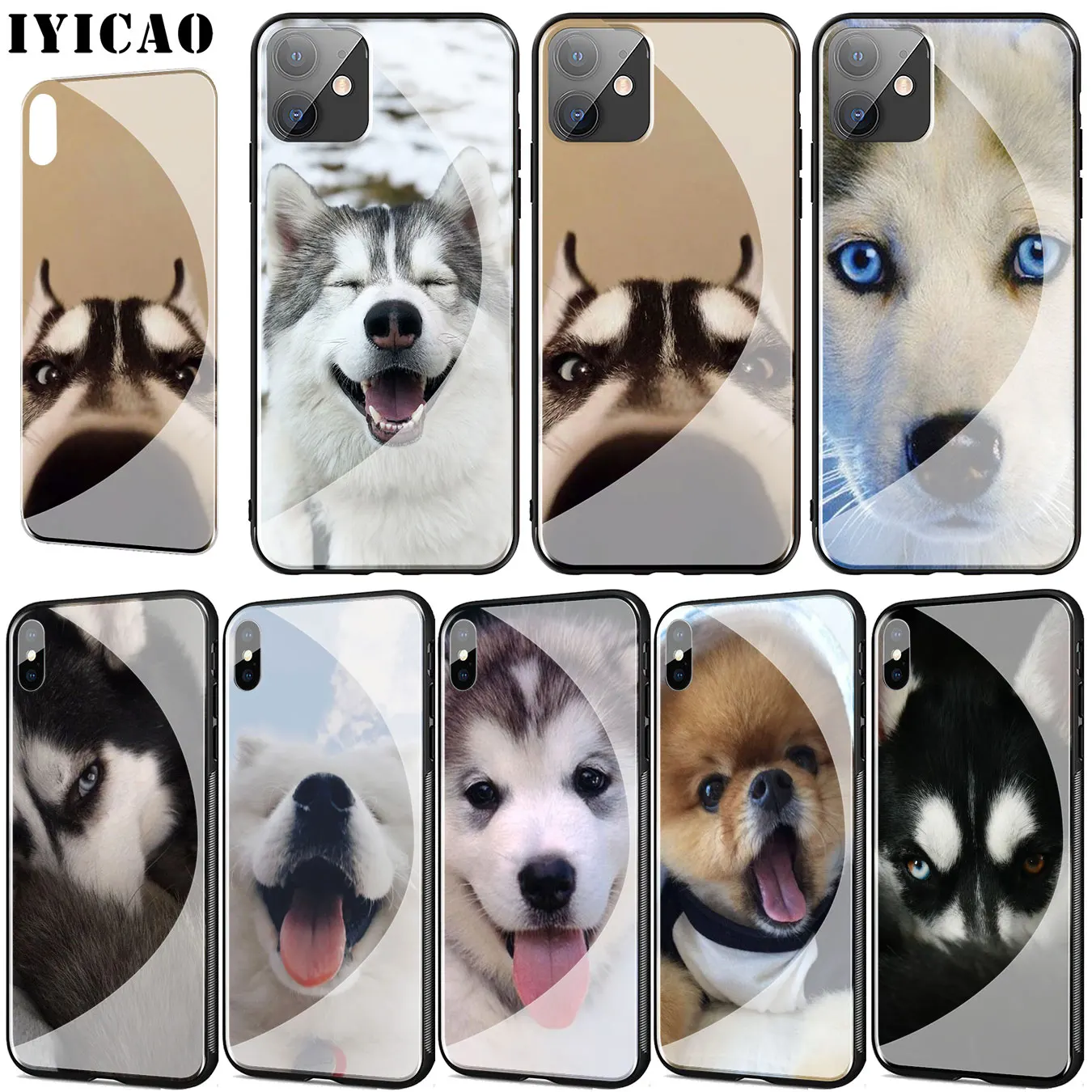 Husky Dog cute Tempered Glass Phone Case for iPhone 11 Pro XR X XS Max 6 6S 7 8 Plus 5 5S SE Cover |