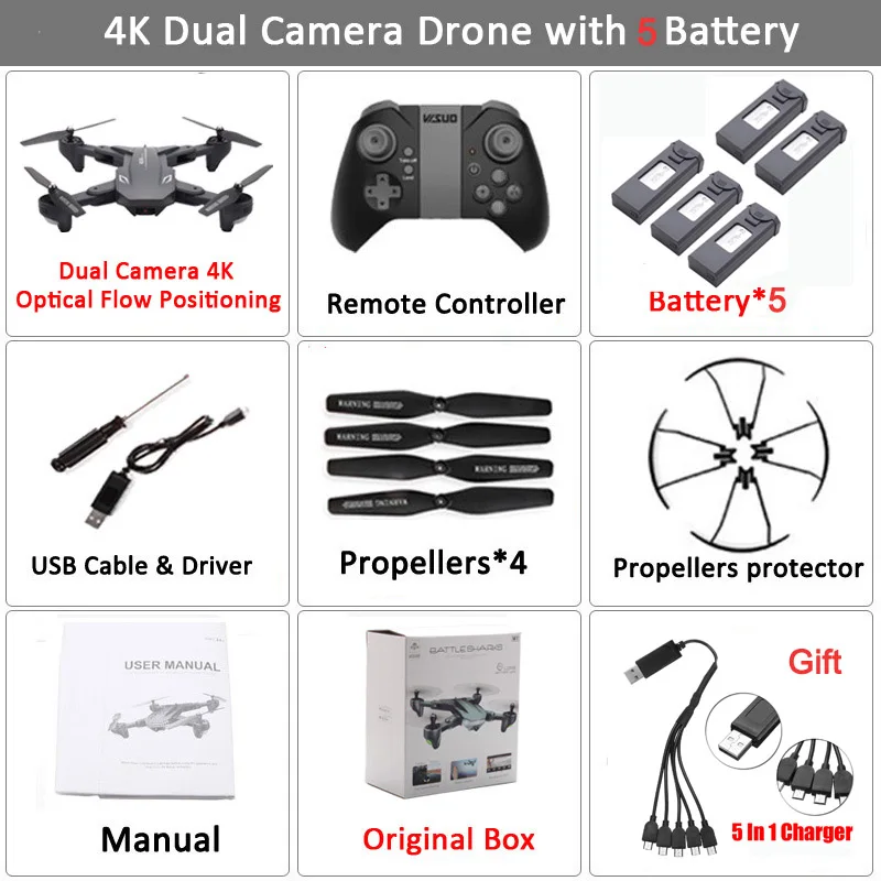 4K-5Battery-Box Visuo XS816 Радиоуправляемый Дрон 4K 720P двойная камера wifi FPV Дроны для профессиональной съемки жестов VS XS809HW XS809S E58 SG106 - Цвет: 4K-5Battery-Box